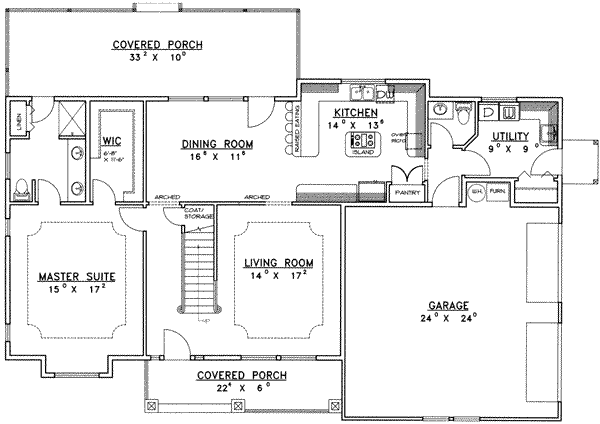 Home Plan - Floor Plan - Main Floor for Traditional House Plan #117-330 - 3 bed, 2.5 bath