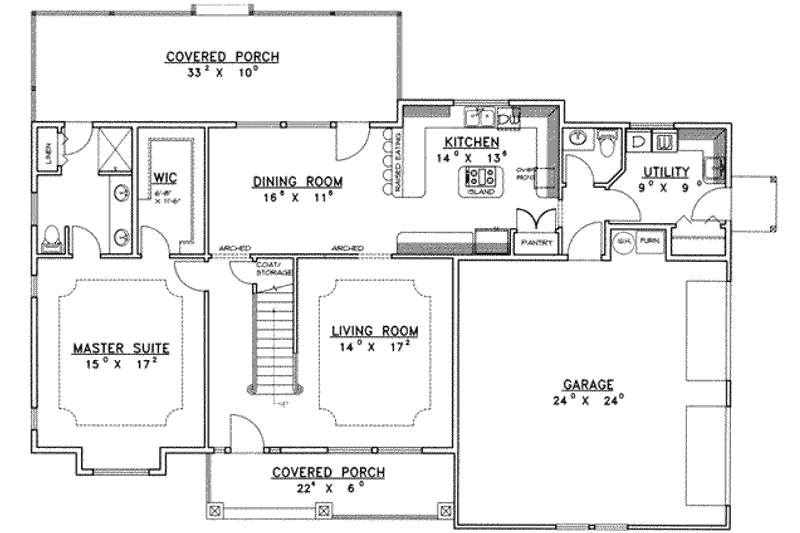 Home Plan - Floor Plan - Main Floor for Traditional House Plan #117-330 - 3 bed, 2.5 bath