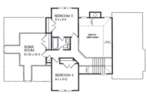 Floor Plan - Upper Floor for European House Plan #129-109 - 3 bed, 2.5 bath