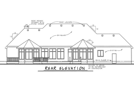 Exterior - Rear Elevation for European House Plan #20-1818 - 3 bed, 4 bath
