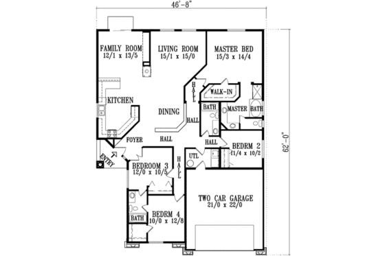 Floor Plan - Main Floor for Traditional House Plan #1-893 - 4 bed, 3 bath