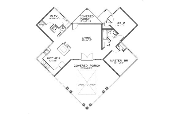 Floor Plan - Main Floor for Prairie House Plan #8-302 - 3 bed, 1.5 bath