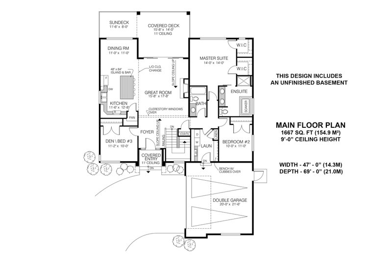Home Plan - Floor Plan - Main Floor for Contemporary House Plan #1100-70 - 3 bed, 2 bath