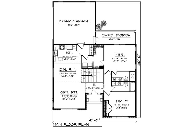 Home Plan - Floor Plan - Main Floor for Ranch House Plan #70-1242 - 2 bed, 2 bath
