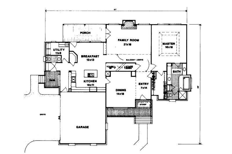House Blueprint - Floor Plan - Main Floor for European House Plan #41-164 - 3 bed, 2.5 bath
