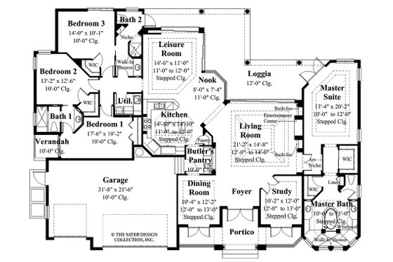 Floor Plan - Main Floor for Mediterranean House Plan #930-14 - 4 bed, 3 bath