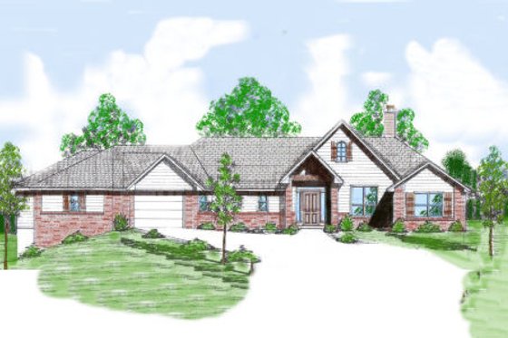 Exterior - Front Elevation for Mediterranean House Plan #52-199 - 4 bed, 3.5 bath