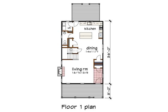 Floor Plan - Main Floor for Craftsman House Plan #79-229 - 3 bed, 2.5 bath