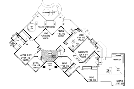 Floor Plan - Main Floor for Mediterranean House Plan #60-507 - 4 bed, 2.5 bath