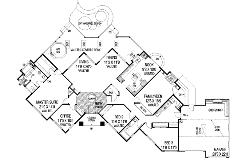 House Plan Design - Floor Plan - Main Floor for Mediterranean House Plan #60-507 - 4 bed, 2.5 bath