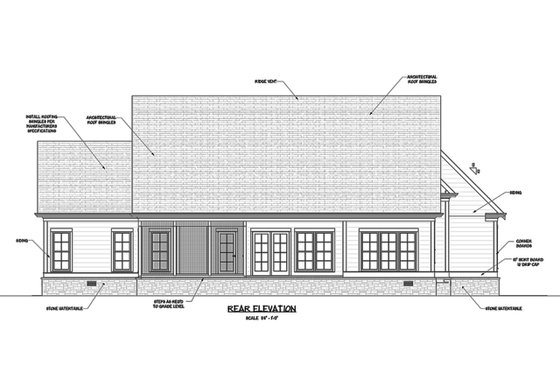 Exterior - Rear Elevation for Ranch House Plan #1071-12 - 3 bed, 2.5 bath