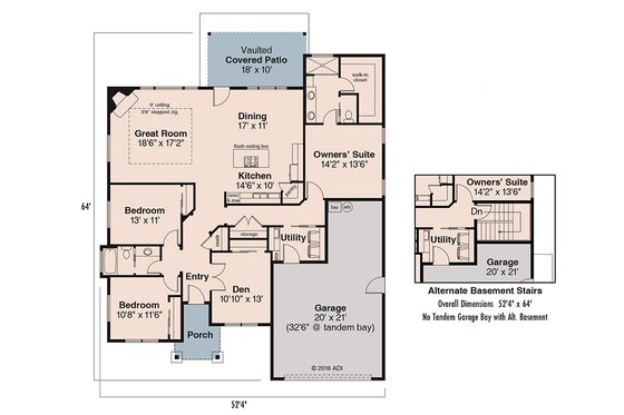 Floor Plan - Main Floor for Craftsman House Plan #124-1031 - 3 bed, 2 bath