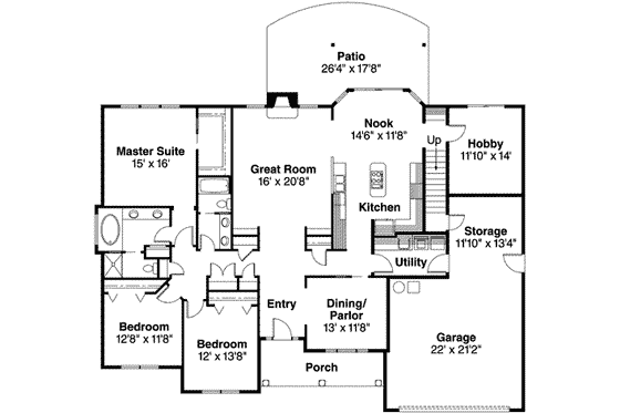 Floor Plan - Main Floor for Ranch House Plan #124-497 - 3 bed, 3 bath