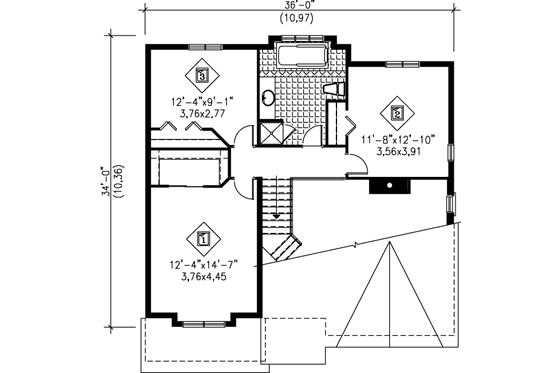 Floor Plan - Upper Floor for European House Plan #25-2274 - 3 bed, 1.5 bath