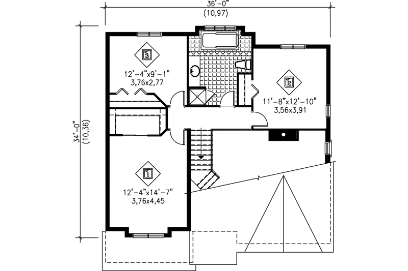 Architectural House Design - Floor Plan - Upper Floor for European House Plan #25-2274 - 3 bed, 1.5 bath