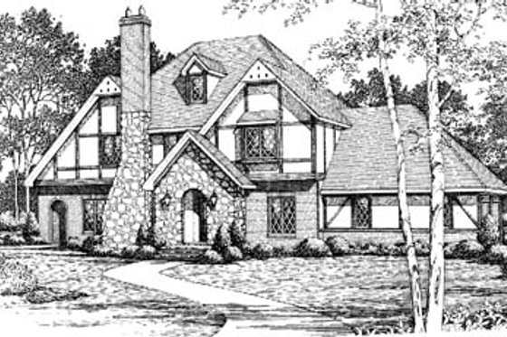 Exterior - Front Elevation for European House Plan #10-253 - 4 bed, 2.5 bath