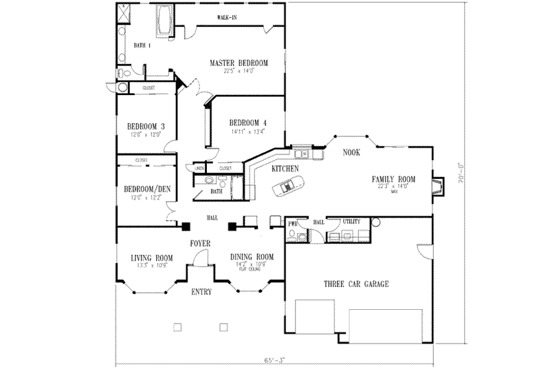 Dream House Plan - Floor Plan - Main Floor for Mediterranean House Plan #1-621 - 4 bed, 2.5 bath