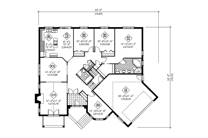 Home Plan - Floor Plan - Main Floor for European House Plan #25-4114 - 3 bed, 2 bath