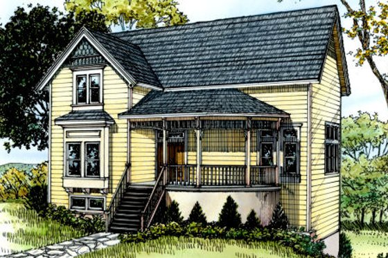 Exterior - Front Elevation for Country House Plan #140-118 - 3 bed, 3 bath