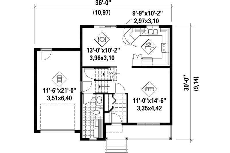 Home Plan - Floor Plan - Main Floor for Contemporary House Plan #25-4297 - 3 bed, 1 bath