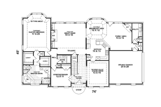 Floor Plan - Main Floor for Colonial House Plan #81-374 - 4 bed, 4 bath