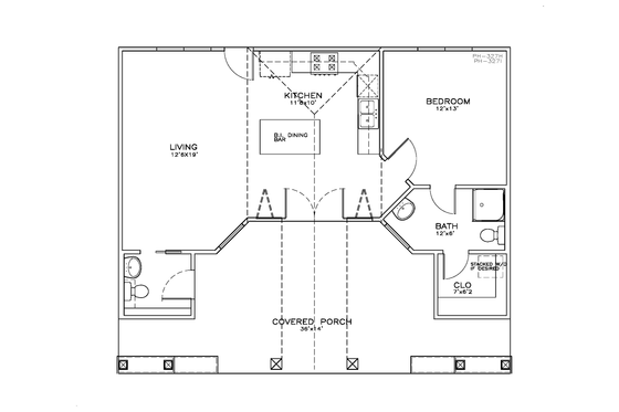 Floor Plan - Main Floor for Southern House Plan #8-290 - 1 bed, 1.5 bath