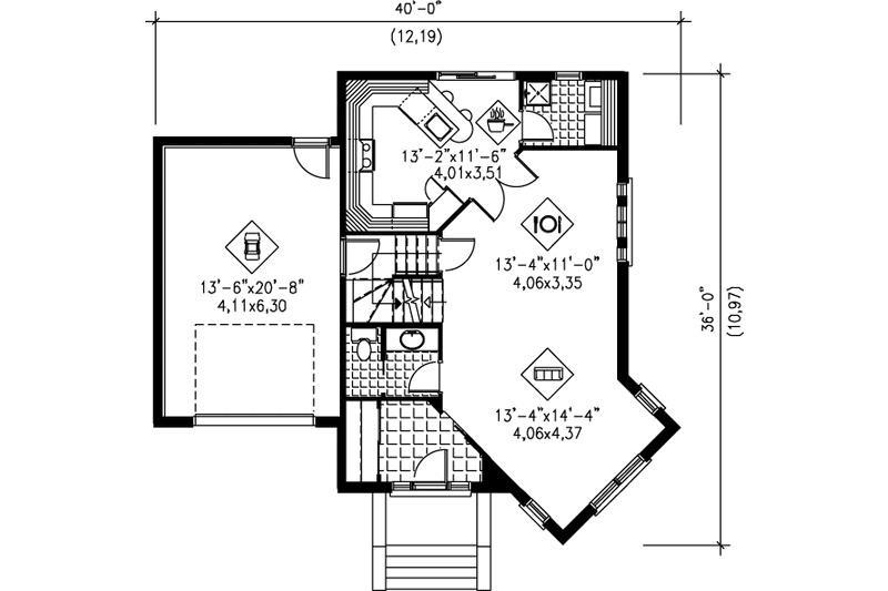 Dream House Plan - Floor Plan - Main Floor for European House Plan #25-2003 - 3 bed, 1.5 bath