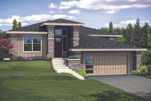 House Blueprint - Exterior - Front Elevation for Prairie House Plan #124-1123 - 3 bed, 2 bath
