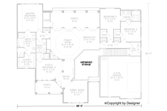 Floor Plan - Upper Floor for Country House Plan #20-130 - 3 bed, 3 bath