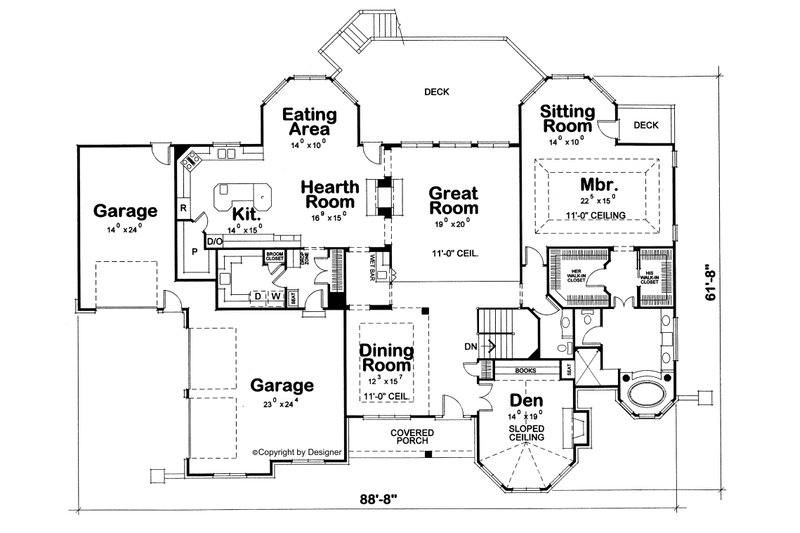Home Plan - Floor Plan - Main Floor for European House Plan #20-1818 - 3 bed, 4 bath