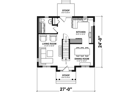 Floor Plan - Main Floor for Colonial House Plan #23-629 - 3 bed, 1.5 bath