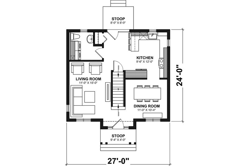 Home Plan - Floor Plan - Main Floor for Colonial House Plan #23-629 - 3 bed, 1.5 bath