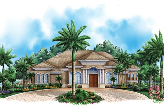 Exterior - Front Elevation for Mediterranean House Plan #27-442 - 3 bed, 3.5 bath