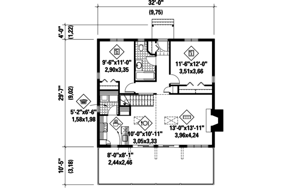 Floor Plan - Main Floor for Cabin House Plan #25-4523 - 2 bed, 1 bath