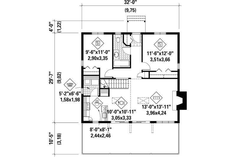 House Plan Design - Floor Plan - Main Floor for Cabin House Plan #25-4523 - 2 bed, 1 bath