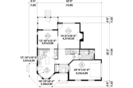 Floor Plan - Main Floor for Victorian House Plan #25-4765 - 3 bed, 1 bath