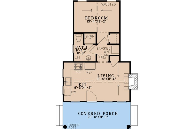 House Blueprint - Floor Plan - Main Floor for Cabin House Plan #923-486 - 1 bed, 1 bath