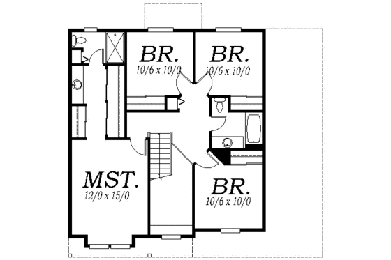 Floor Plan - Upper Floor for Mediterranean House Plan #130-115 - 3 bed, 2.5 bath