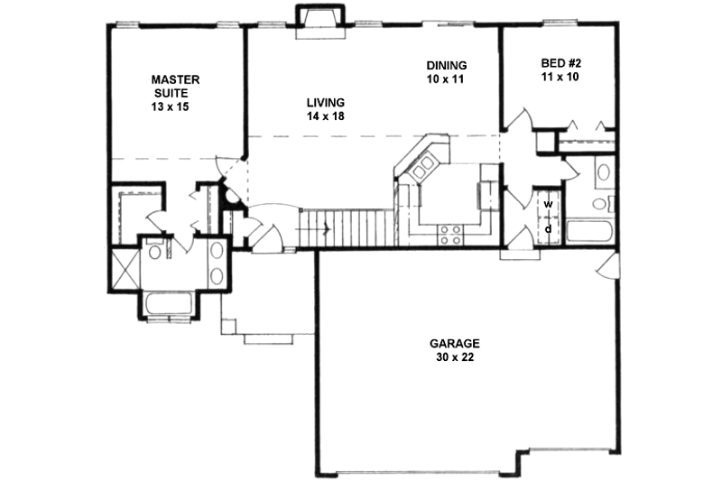 Home Plan - Floor Plan - Main Floor for Craftsman House Plan #58-169 - 2 bed, 2 bath