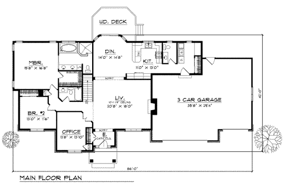 Floor Plan - Main Floor for Traditional House Plan #70-264 - 2 bed, 2.5 bath