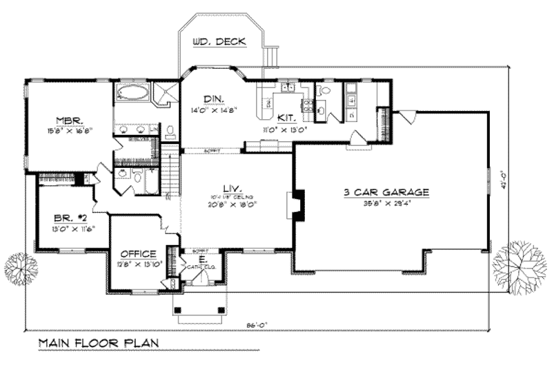 Home Plan - Floor Plan - Main Floor for Traditional House Plan #70-264 - 2 bed, 2.5 bath