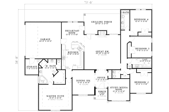 Floor Plan - Main Floor for Traditional House Plan #17-551 - 4 bed, 2.5 bath