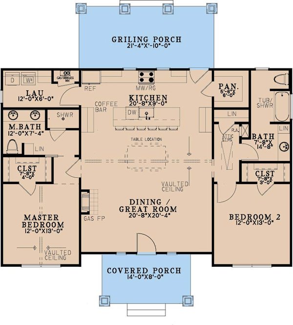 Architectural House Design - Floor Plan - Main Floor for Farmhouse House Plan #923-513 - 2 bed, 2 bath