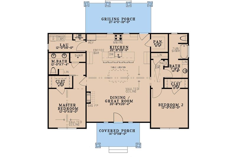 Architectural House Design - Floor Plan - Main Floor for Farmhouse House Plan #923-513 - 2 bed, 2 bath