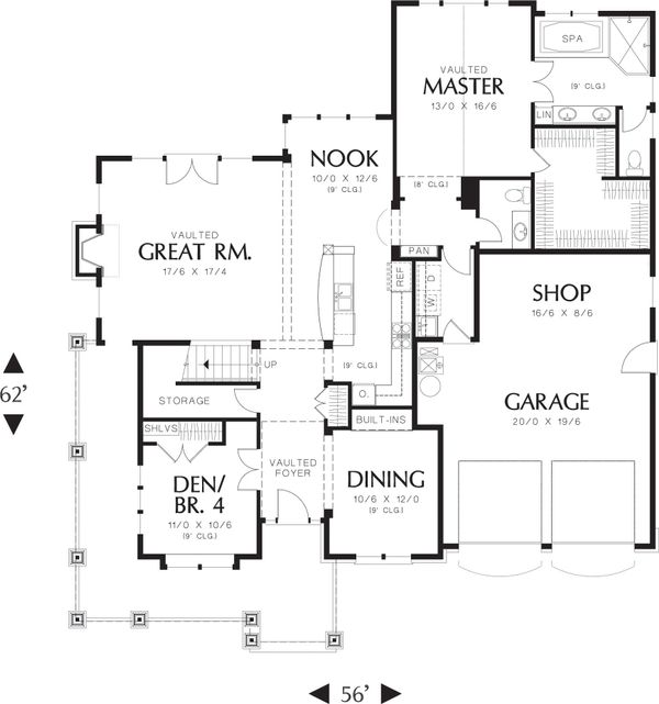 Home Plan - Craftsman style, Country house plan, main level floor plan