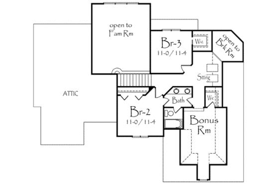 Floor Plan - Upper Floor for European House Plan #71-111 - 3 bed, 2.5 bath