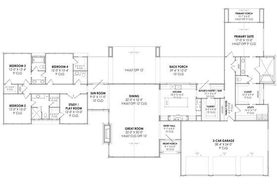 Floor Plan - Main Floor for Modern House Plan #1096-48 - 4 bed, 3.5 bath