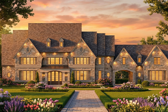 Exterior - Front Elevation 7 for European House Plan #119-242 - 4 bed, 4.5 bath