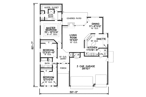 Floor Plan - Main Floor for Traditional House Plan #65-194 - 3 bed, 2 bath