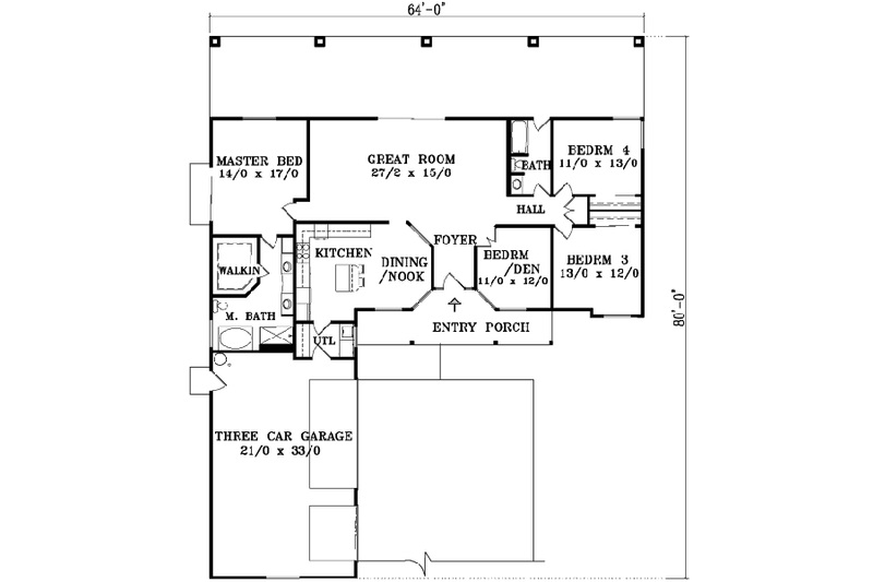 Dream House Plan - Floor Plan - Main Floor for Adobe / Southwestern House Plan #1-1383 - 3 bed, 2 bath